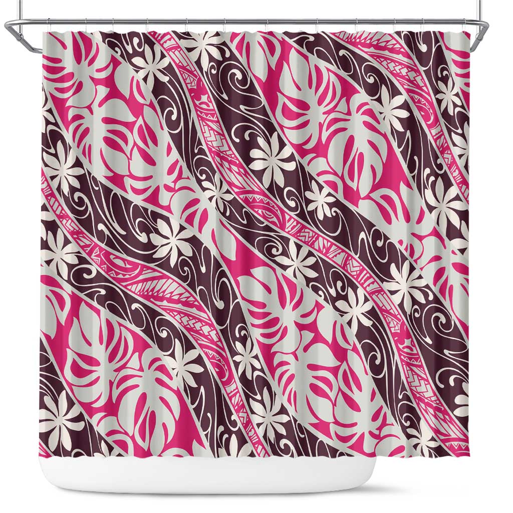 Tarona Tahiti Tiare Monstera Shower Curtain Polynesian Pattern Curve Style - Polynesian Pride