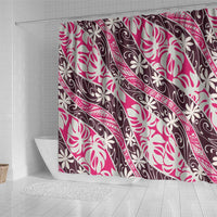 Tarona Tahiti Tiare Monstera Shower Curtain Polynesian Pattern Curve Style - Polynesian Pride