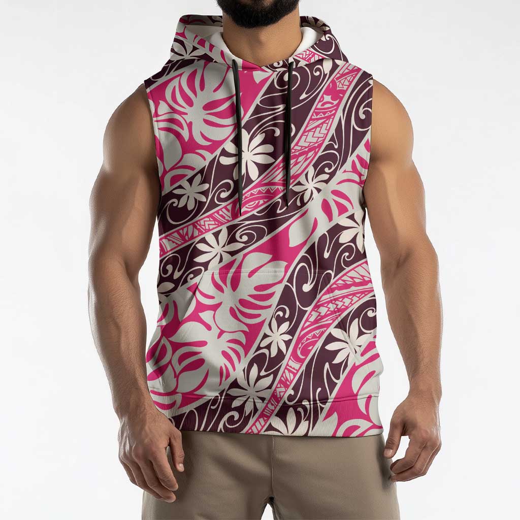 Tarona Tahiti Tiare Monstera Sleeveless Hoodie Polynesian Pattern Curve Style - Polynesian Pride