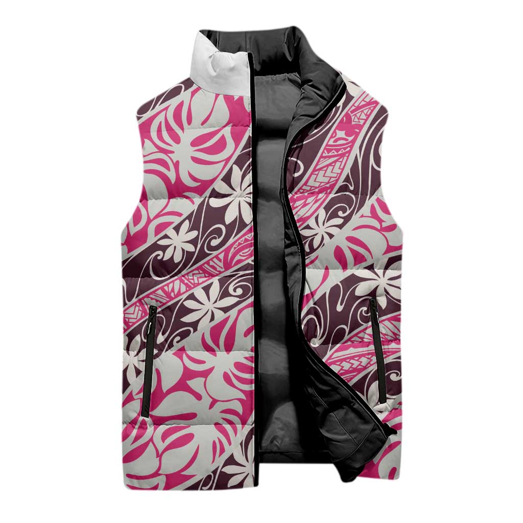 Tarona Tahiti Tiare Monstera Sleeveless Puffer Jacket Polynesian Pattern Curve Style - Polynesian Pride