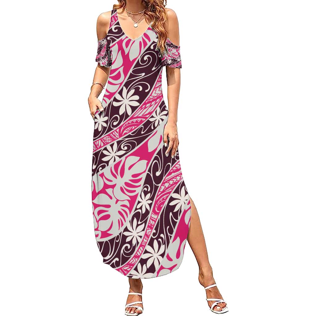 Tarona Tahiti Tiare Monstera Summer Maxi Dress Polynesian Pattern Curve Style - Polynesian Pride