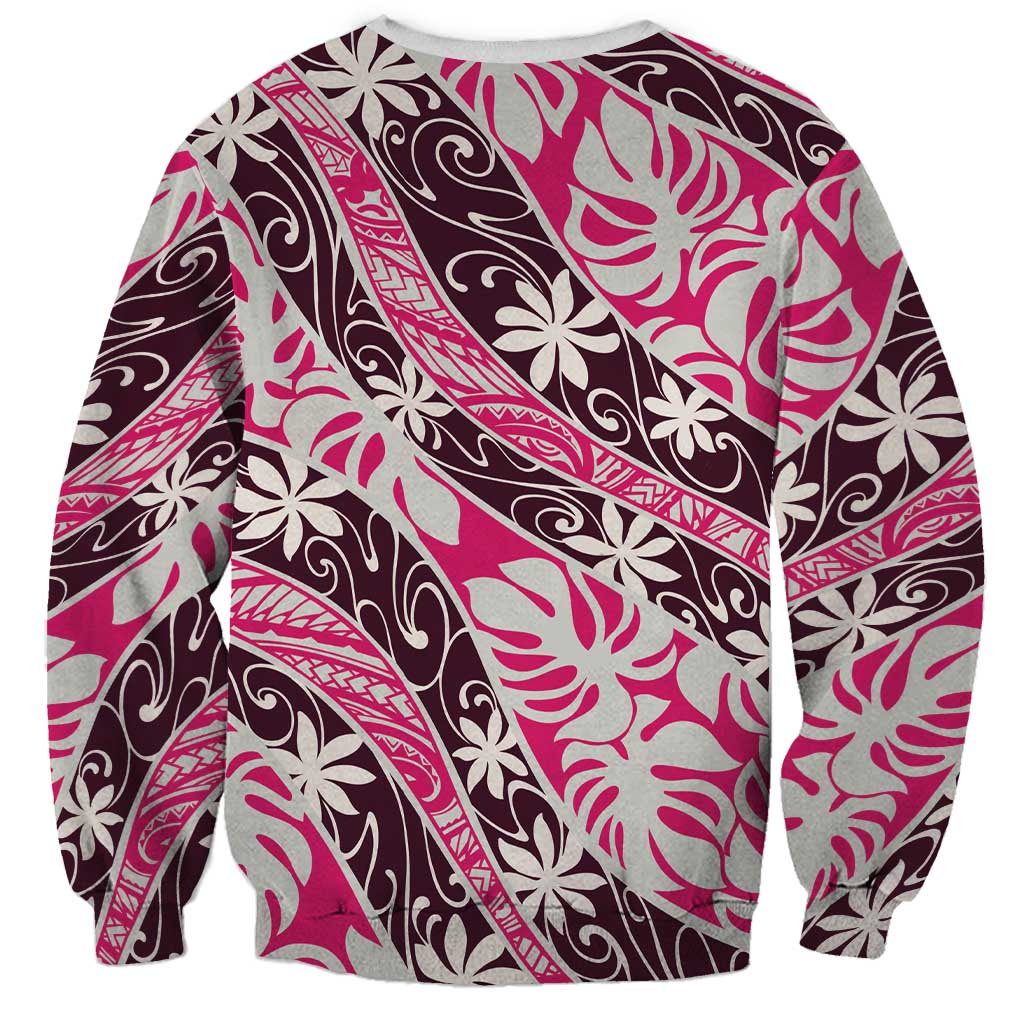 Tarona Tahiti Tiare Monstera Sweatshirt Polynesian Pattern Curve Style - Polynesian Pride