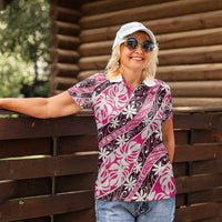 Tarona Tahiti Tiare Monstera Women Polo Shirt Polynesian Pattern Curve Style - Polynesian Pride