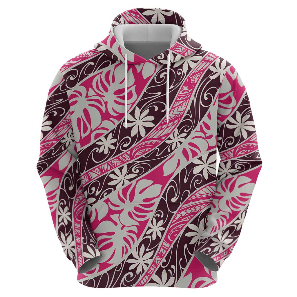 Tarona Tahiti Tiare Monstera Zip Hoodie Polynesian Pattern Curve Style - Polynesian Pride