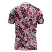 Tarona Tahiti Tiare Monstera Zipper Polo Shirt Polynesian Pattern Curve Style - Polynesian Pride
