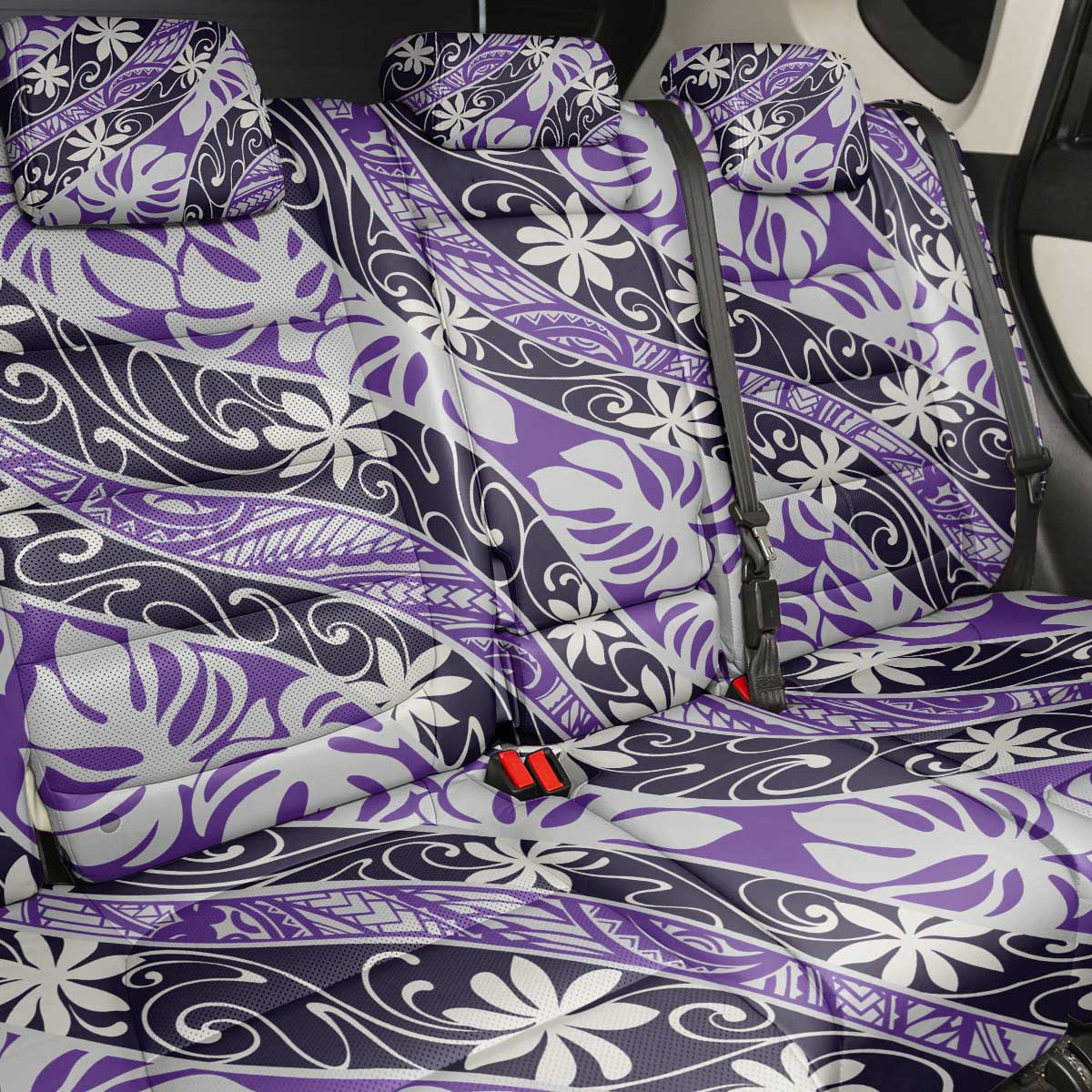 Vareau Tahiti Tiare Monstera Back Car Seat Cover Polynesian Pattern Curve Style - Polynesian Pride