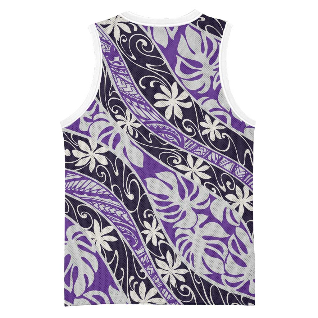 Vareau Tahiti Tiare Monstera Basketball Jersey Polynesian Pattern Curve Style - Polynesian Pride