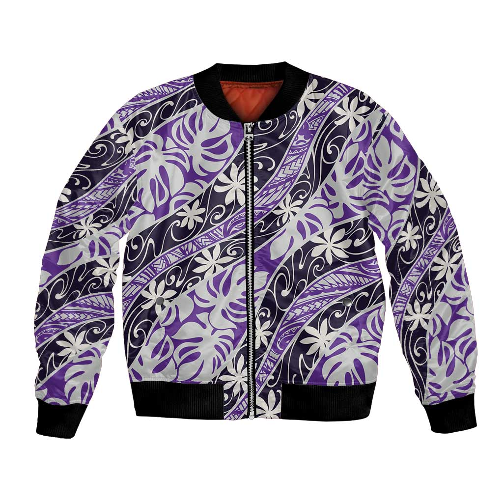 Vareau Tahiti Tiare Monstera Bomber Jacket Polynesian Pattern Curve Style - Polynesian Pride