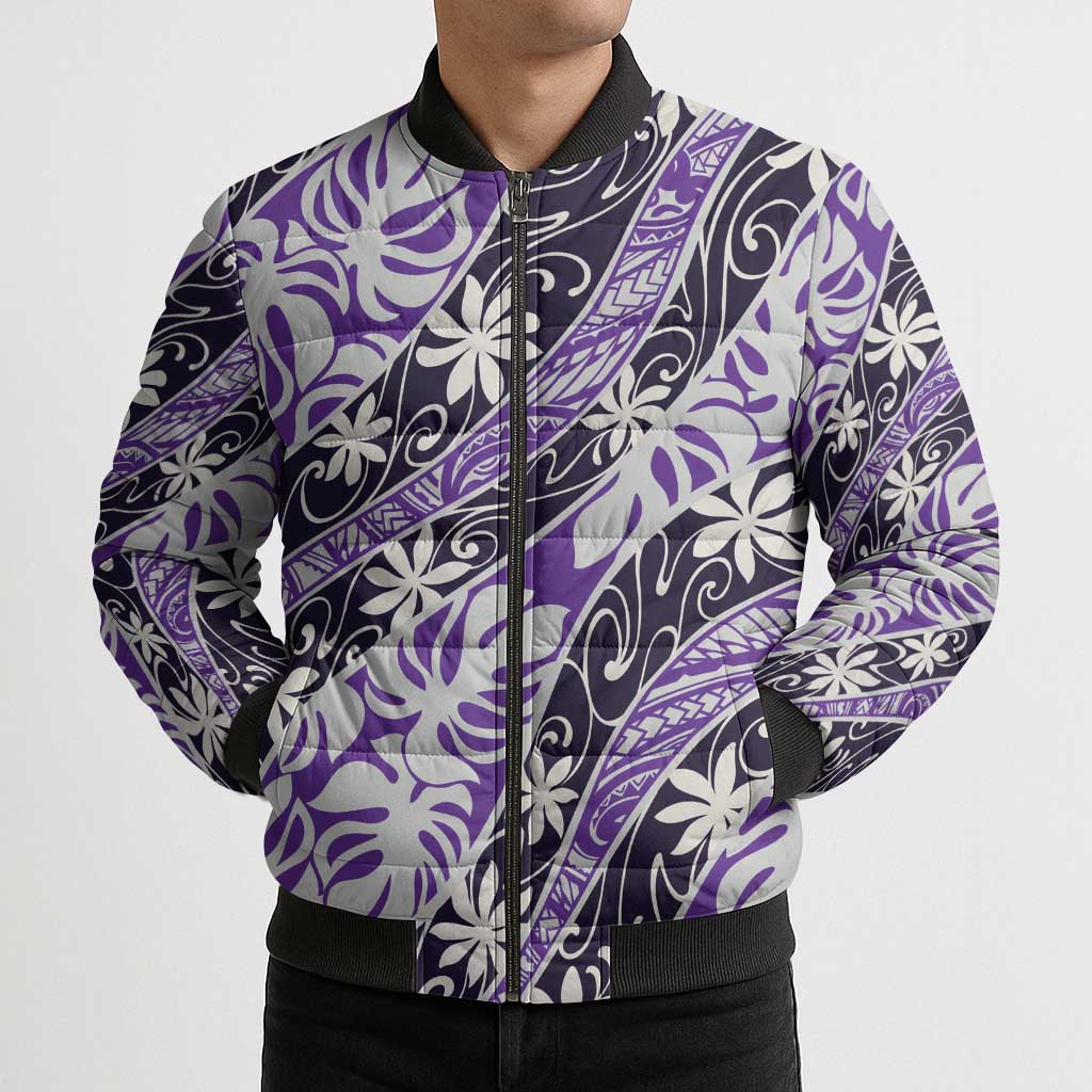 Vareau Tahiti Tiare Monstera Bomber Puffer Jacket Polynesian Pattern Curve Style - Polynesian Pride
