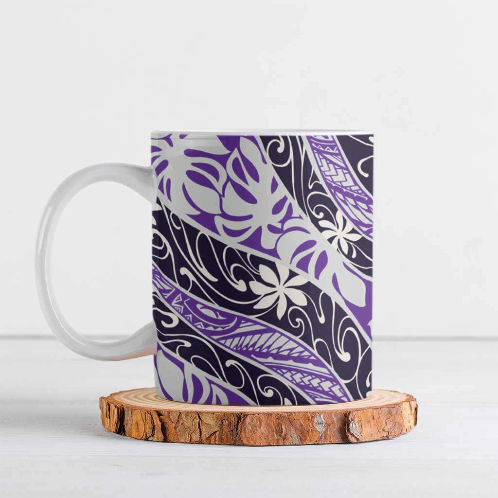 Vareau Tahiti Tiare Monstera Ceramic Mug Polynesian Pattern Curve Style - Polynesian Pride