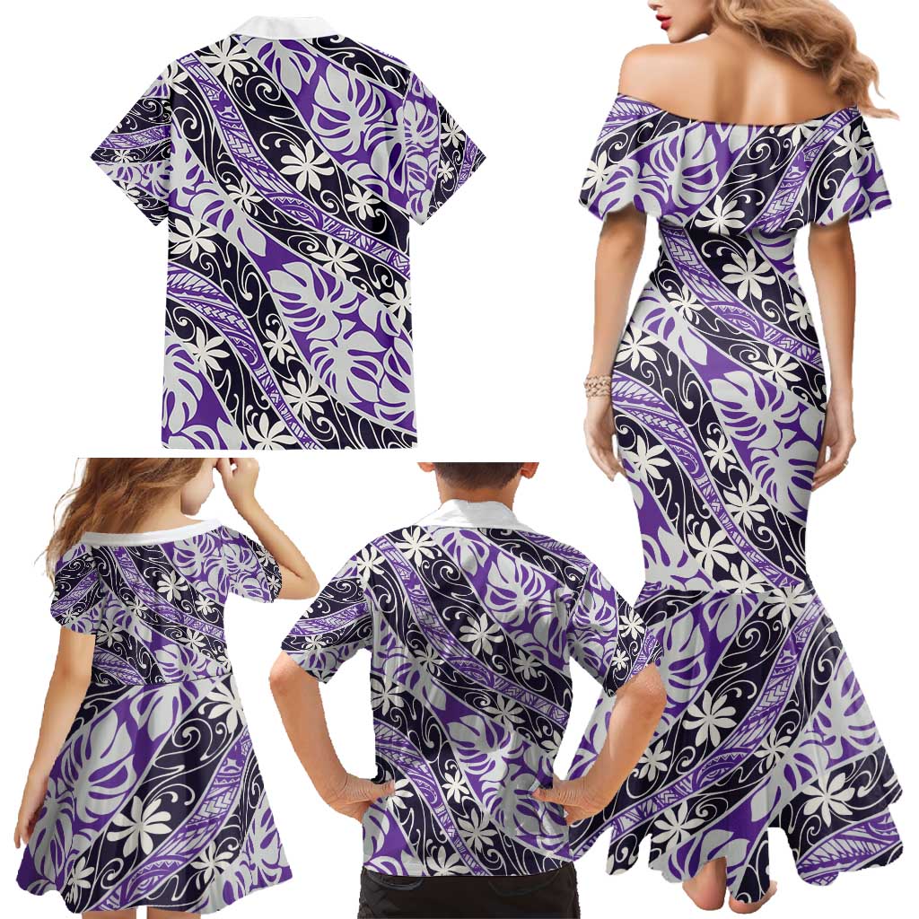 Vareau Tahiti Tiare Monstera Family Matching Mermaid Dress and Hawaiian Shirt Polynesian Pattern Curve Style - Polynesian Pride