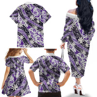 Vareau Tahiti Tiare Monstera Family Matching Off The Shoulder Long Sleeve Dress and Hawaiian Shirt Polynesian Pattern Curve Style - Polynesian Pride