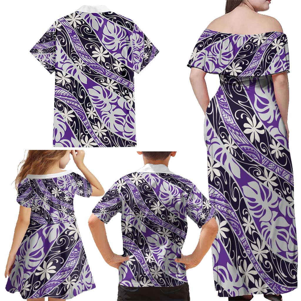 Vareau Tahiti Tiare Monstera Family Matching Off Shoulder Maxi Dress and Hawaiian Shirt Polynesian Pattern Curve Style - Polynesian Pride