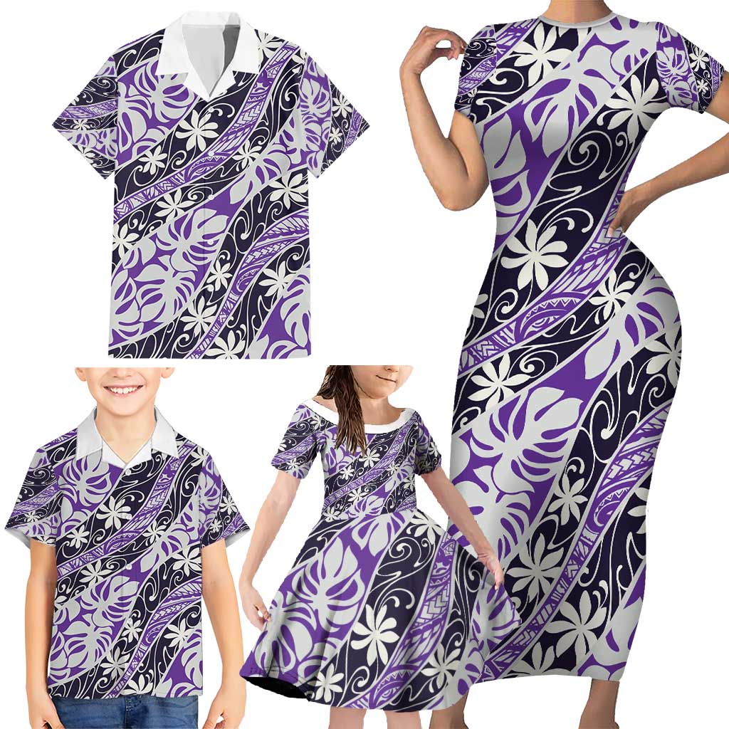 Vareau Tahiti Tiare Monstera Family Matching Short Sleeve Bodycon Dress and Hawaiian Shirt Polynesian Pattern Curve Style - Polynesian Pride