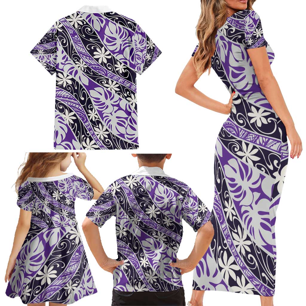 Vareau Tahiti Tiare Monstera Family Matching Short Sleeve Bodycon Dress and Hawaiian Shirt Polynesian Pattern Curve Style - Polynesian Pride