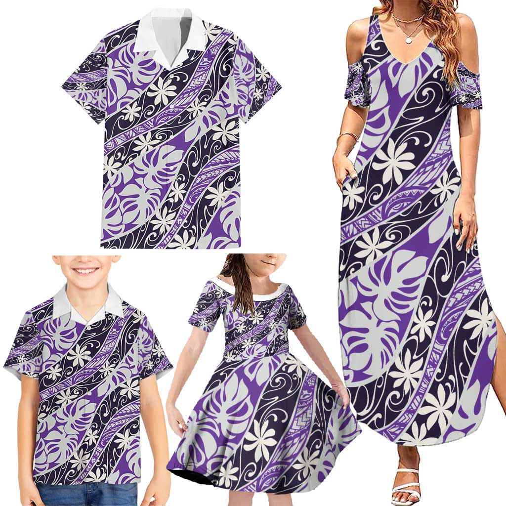 Vareau Tahiti Tiare Monstera Family Matching Summer Maxi Dress and Hawaiian Shirt Polynesian Pattern Curve Style - Polynesian Pride