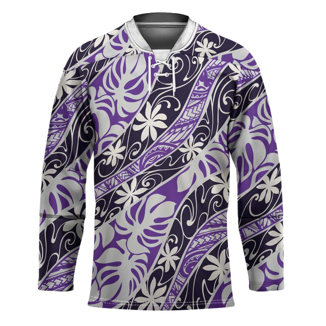 Vareau Tahiti Tiare Monstera Hockey Jersey Polynesian Pattern Curve Style - Polynesian Pride