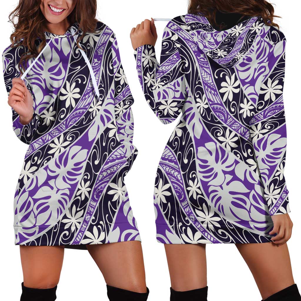 Vareau Tahiti Tiare Monstera Hoodie Dress Polynesian Pattern Curve Style - Polynesian Pride