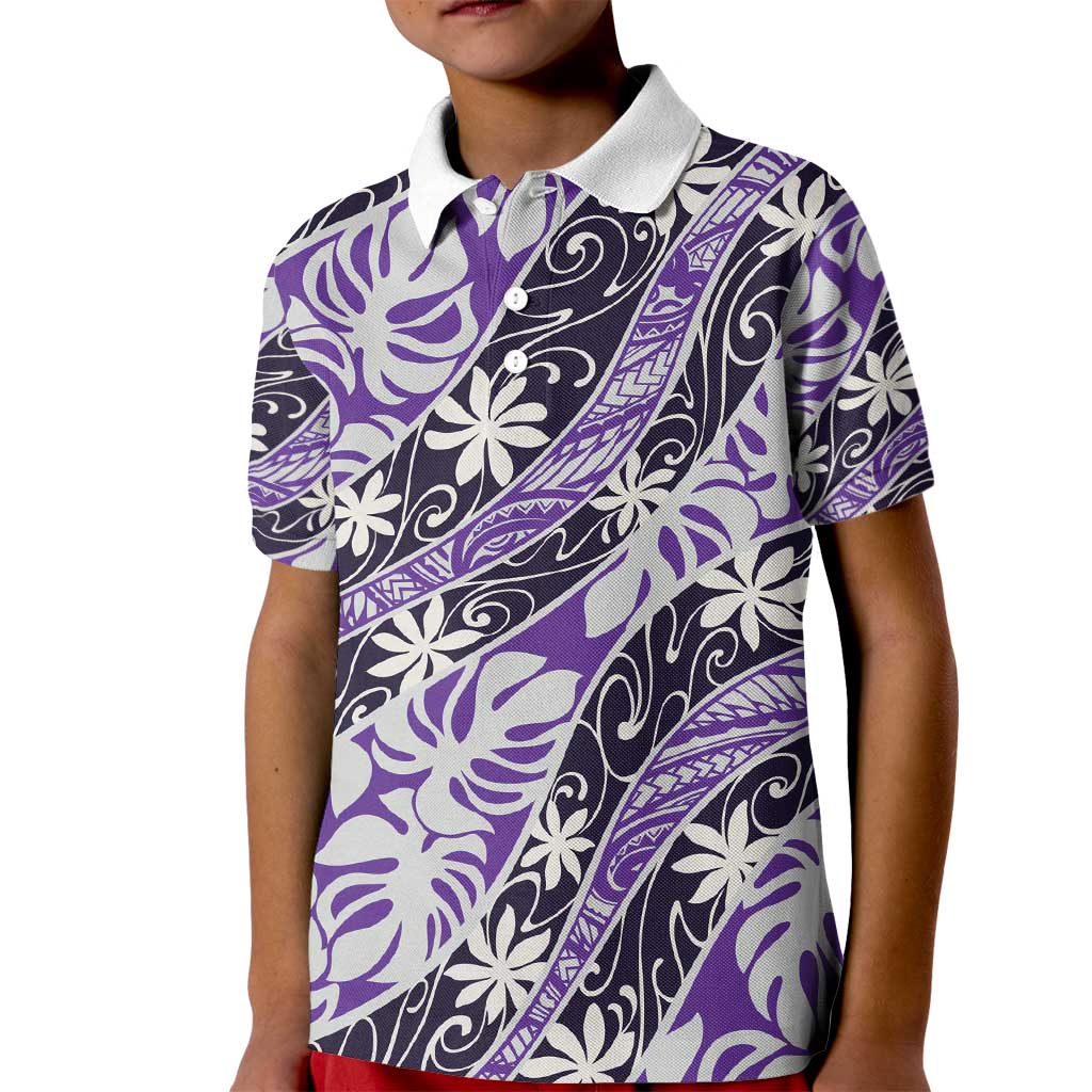 Vareau Tahiti Tiare Monstera Kid Polo Shirt Polynesian Pattern Curve Style - Polynesian Pride