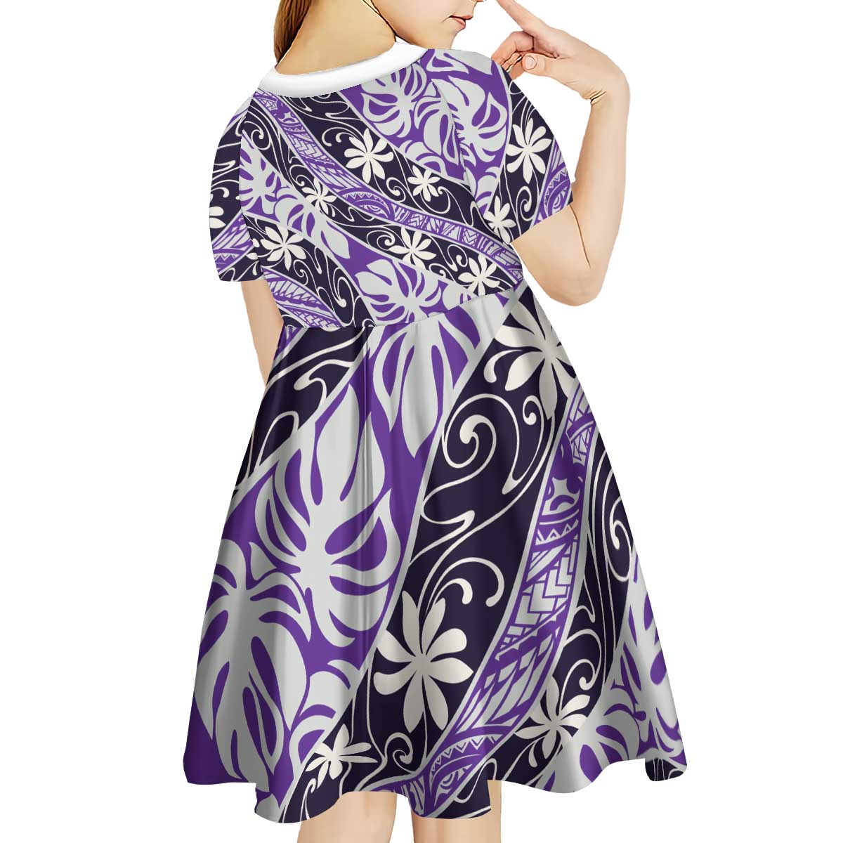 Vareau Tahiti Tiare Monstera Kid Short Sleeve Dress Polynesian Pattern Curve Style - Polynesian Pride