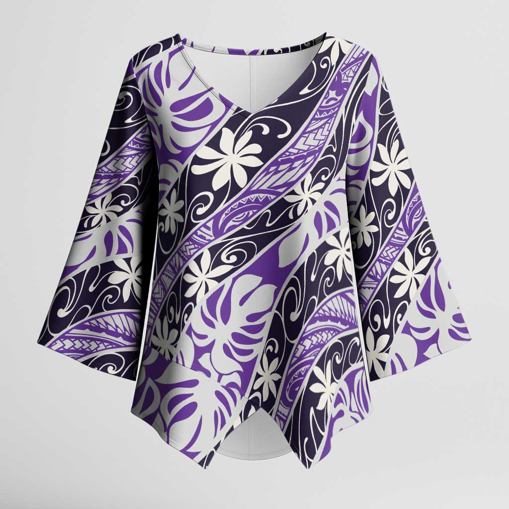 Vareau Tahiti Tiare Monstera Kimono Sleeve Blouse Polynesian Pattern Curve Style - Polynesian Pride