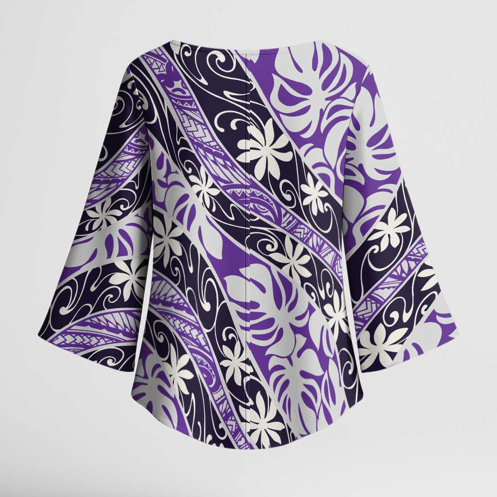 Vareau Tahiti Tiare Monstera Kimono Sleeve Blouse Polynesian Pattern Curve Style - Polynesian Pride