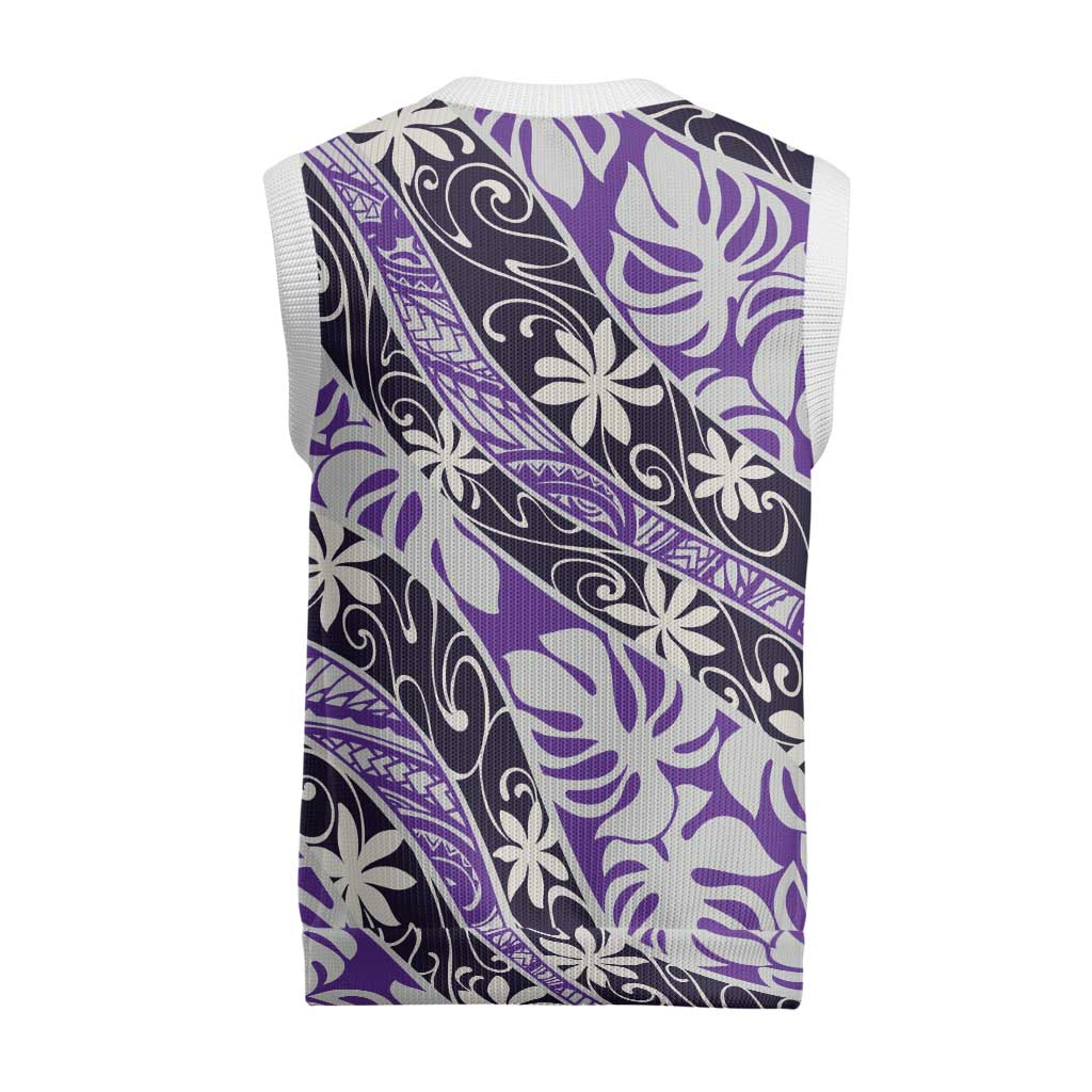 Vareau Tahiti Tiare Monstera Christmas Knitted V-Neck Vest Polynesian Pattern Curve Style - Polynesian Pride