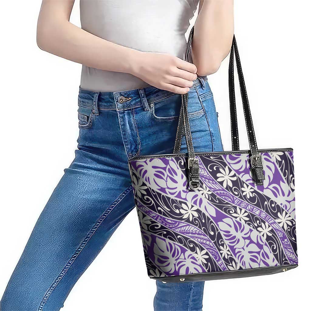 Vareau Tahiti Tiare Monstera Leather Tote Bag Polynesian Pattern Curve Style - Polynesian Pride