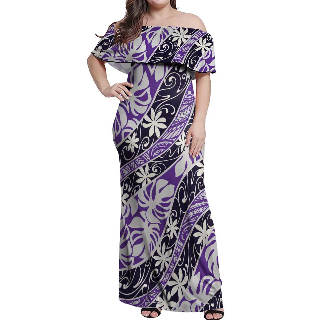 Vareau Tahiti Tiare Monstera Off Shoulder Maxi Dress Polynesian Pattern Curve Style - Polynesian Pride