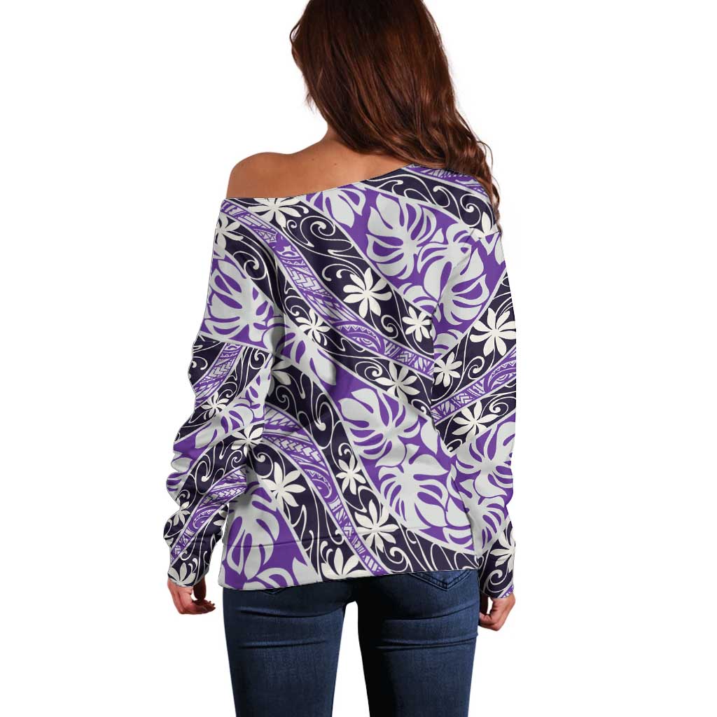 Vareau Tahiti Tiare Monstera Off Shoulder Sweater Polynesian Pattern Curve Style - Polynesian Pride