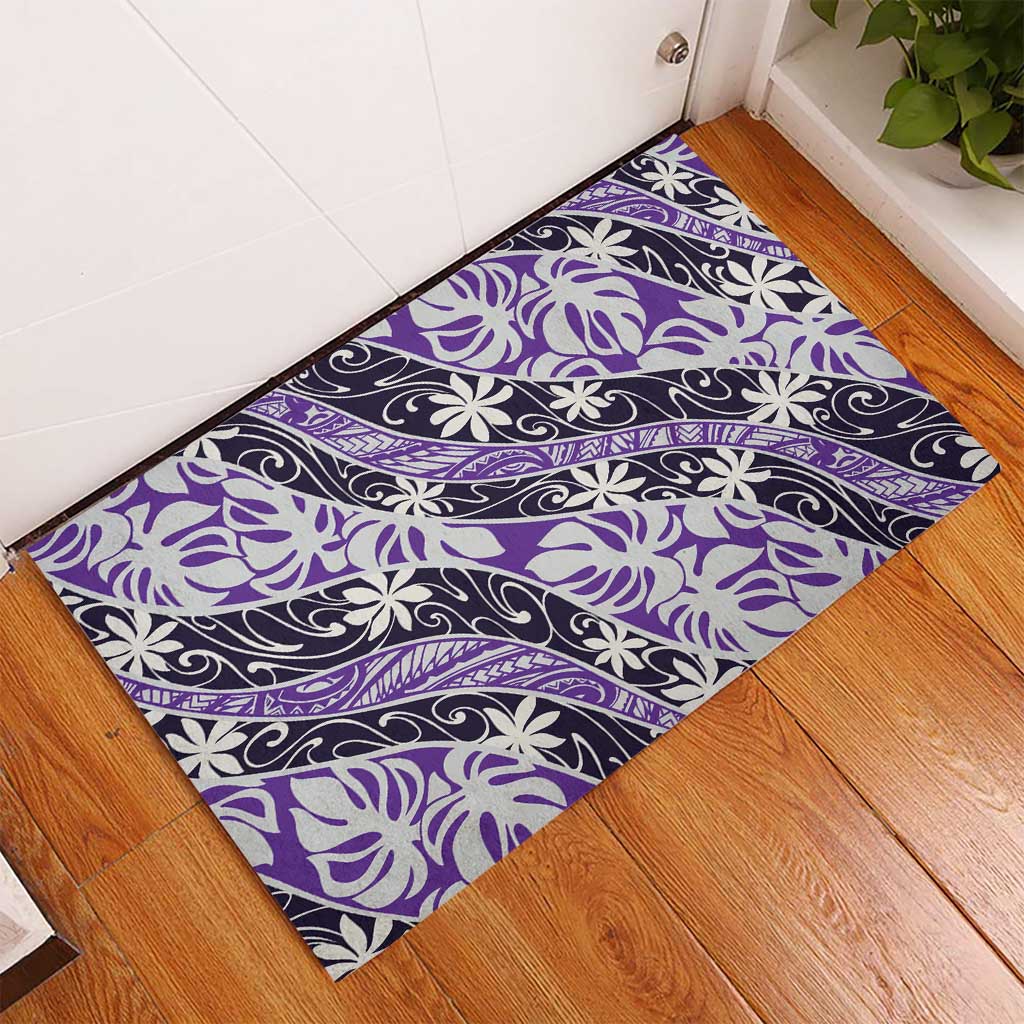 Vareau Tahiti Tiare Monstera Rubber Doormat Polynesian Pattern Curve Style - Polynesian Pride