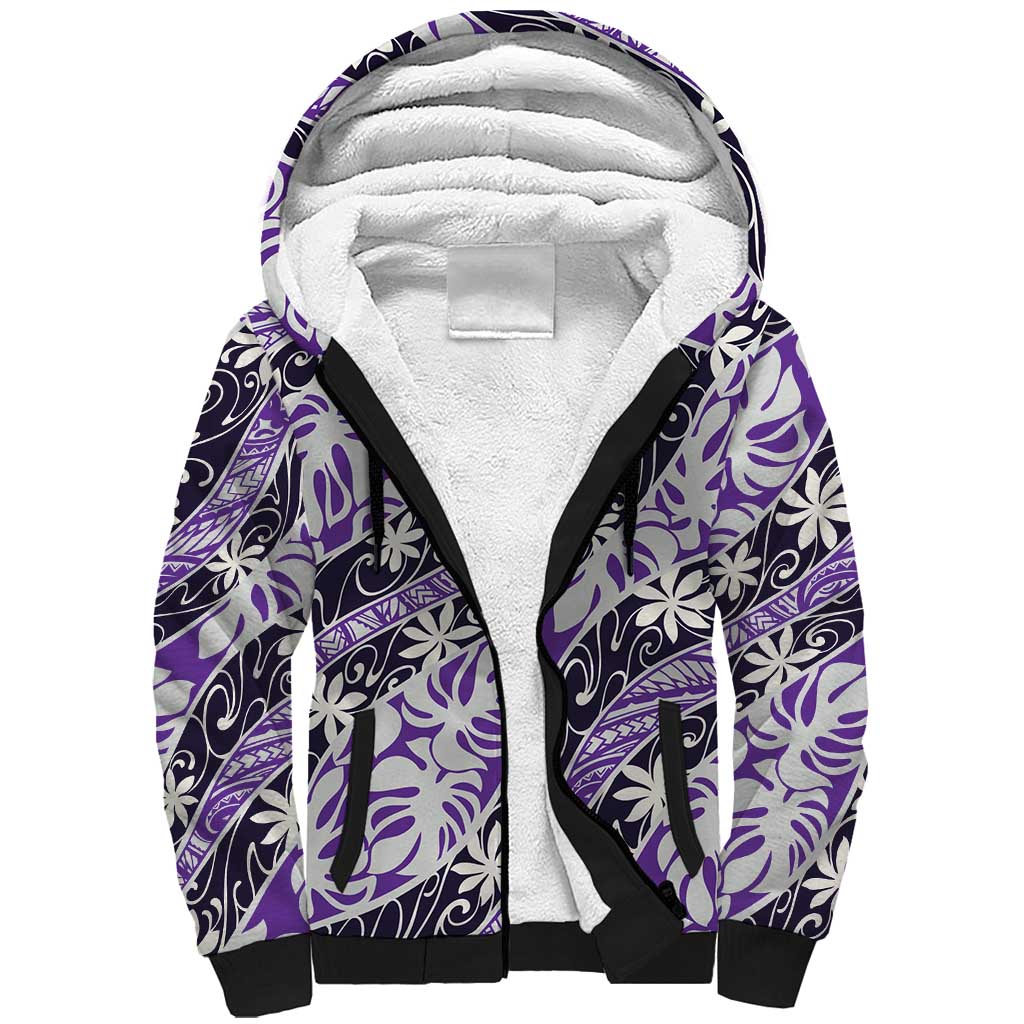 Vareau Tahiti Tiare Monstera Sherpa Hoodie Polynesian Pattern Curve Style - Polynesian Pride