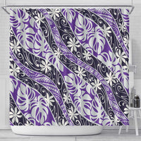 Vareau Tahiti Tiare Monstera Shower Curtain Polynesian Pattern Curve Style - Polynesian Pride