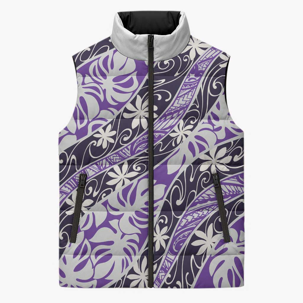 Vareau Tahiti Tiare Monstera Sleeveless Puffer Jacket Polynesian Pattern Curve Style - Polynesian Pride