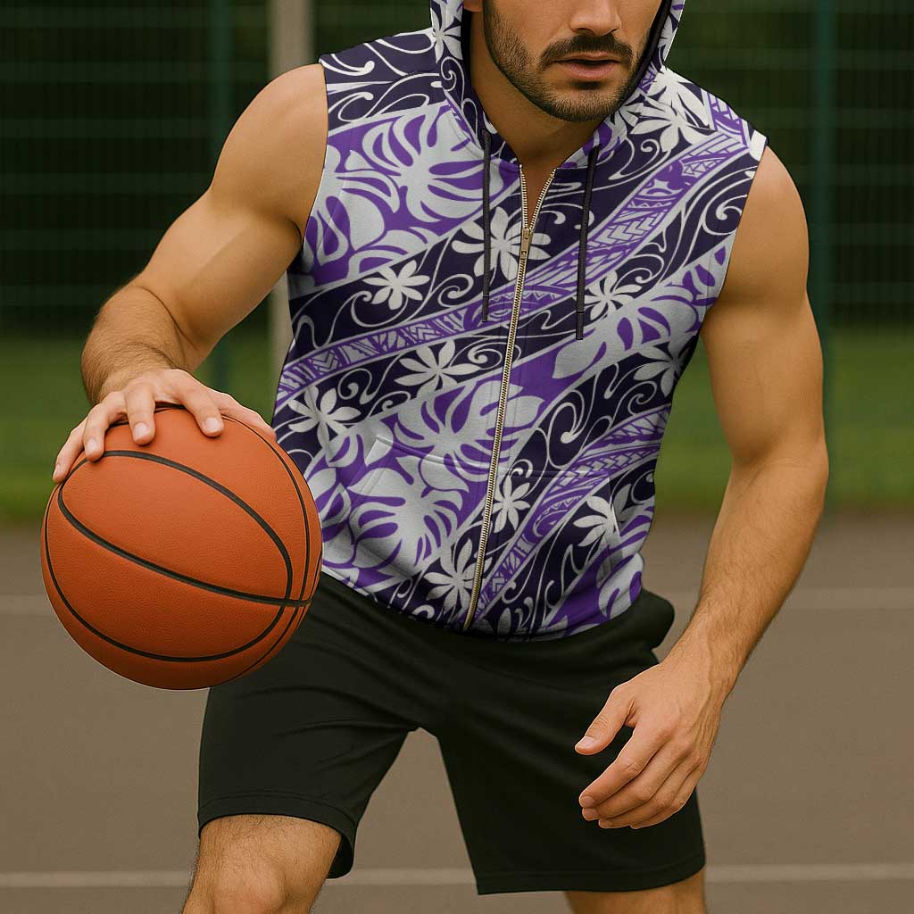 Vareau Tahiti Tiare Monstera Sleeveless Zip Hoodie Polynesian Pattern Curve Style - Polynesian Pride