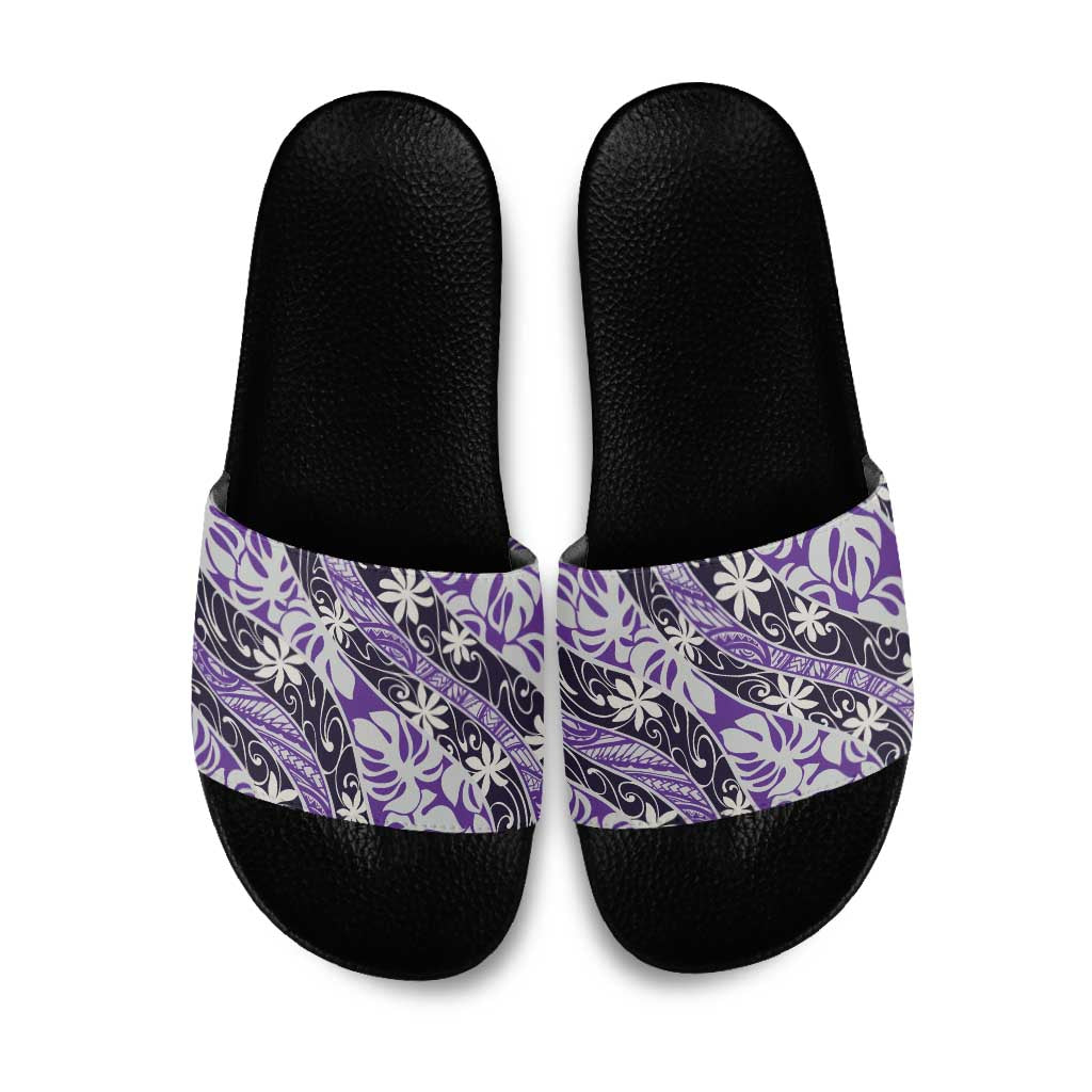 Vareau Tahiti Tiare Monstera Slide Sandals Polynesian Pattern Curve Style - Polynesian Pride