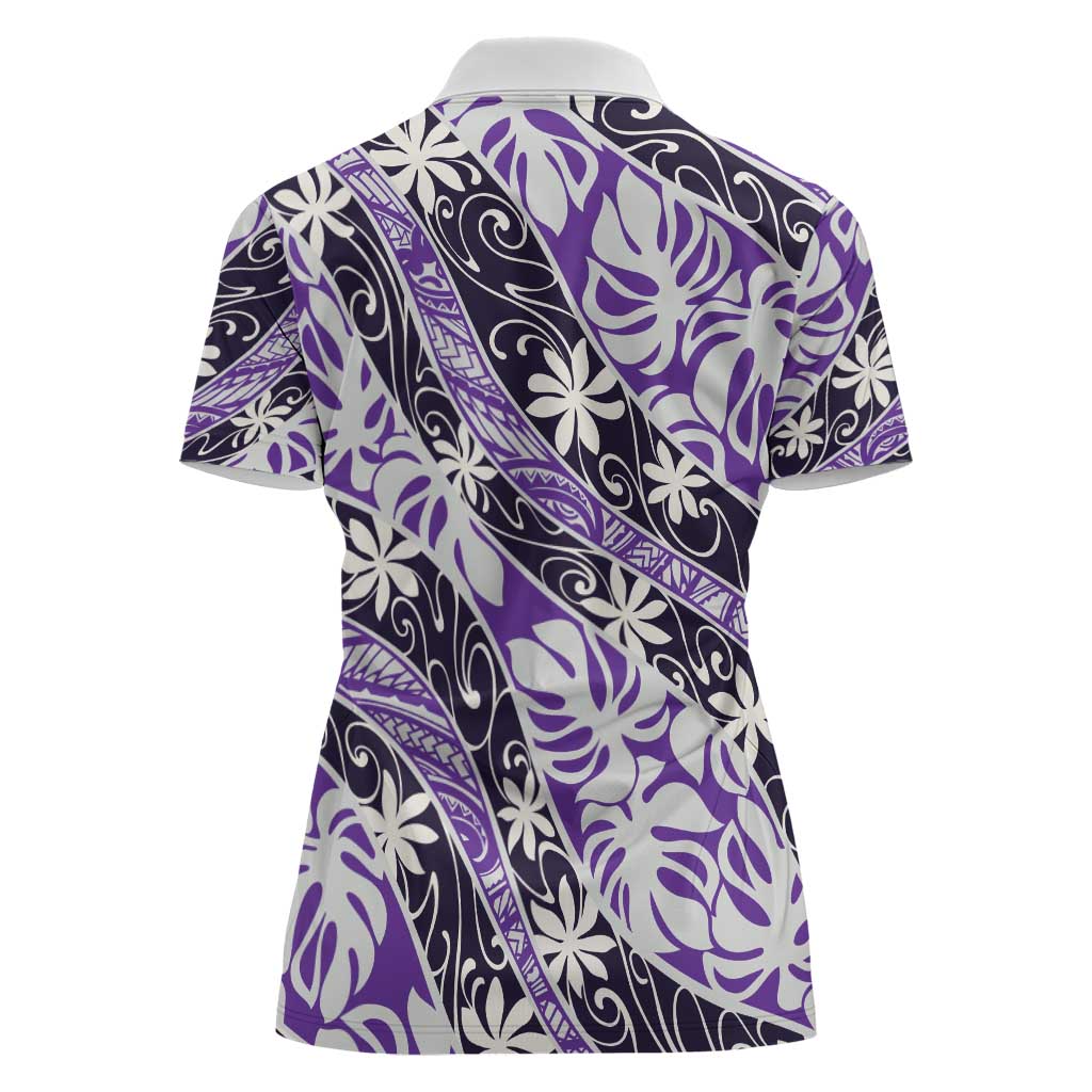 Vareau Tahiti Tiare Monstera Women Polo Shirt Polynesian Pattern Curve Style - Polynesian Pride