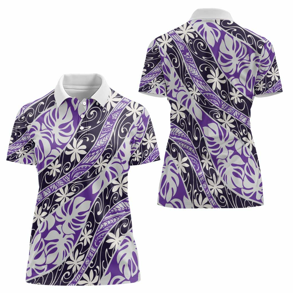 Vareau Tahiti Tiare Monstera Women Polo Shirt Polynesian Pattern Curve Style - Polynesian Pride