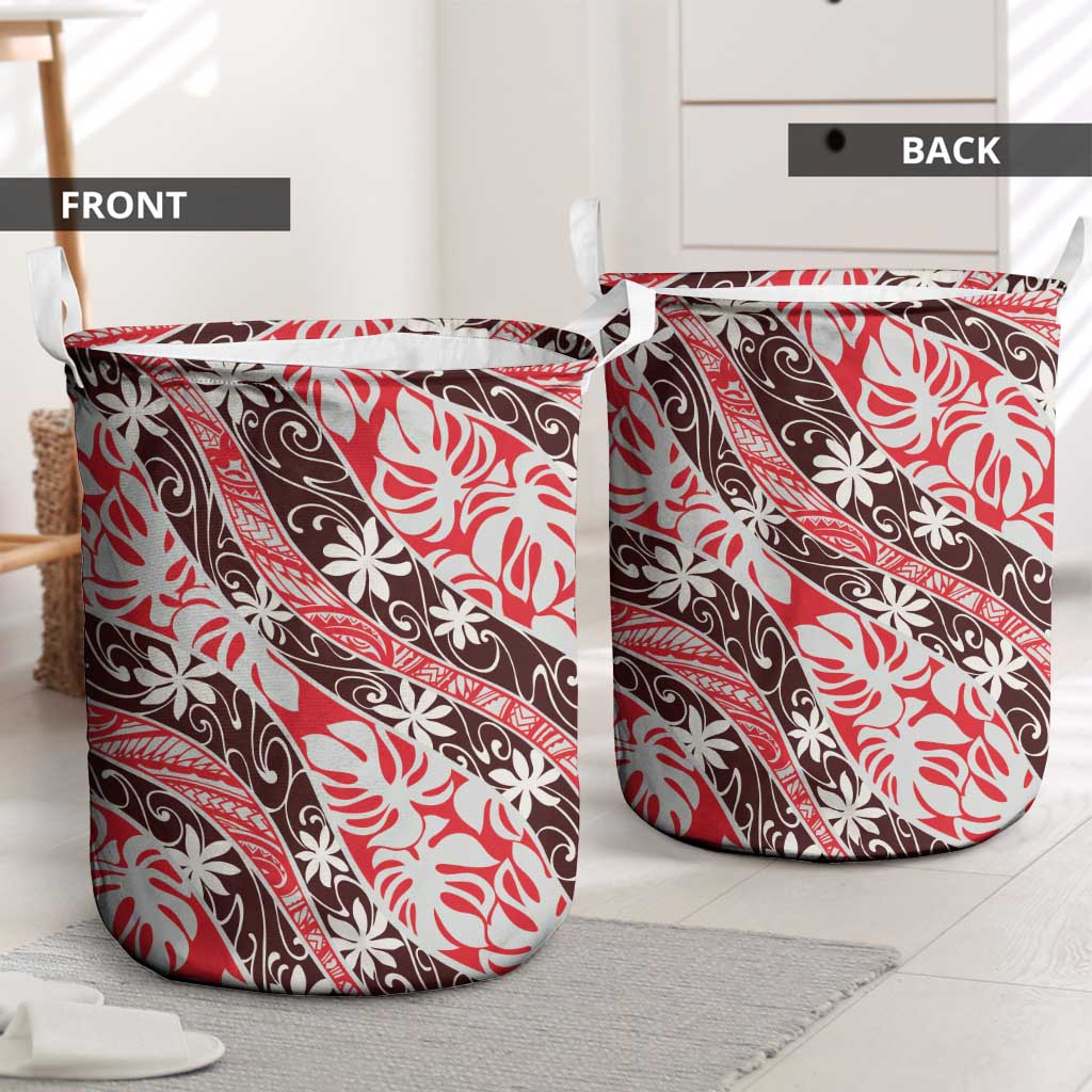Uteute Tahiti Tiare Monstera Laundry Basket Polynesian Pattern Curve Style - Polynesian Pride