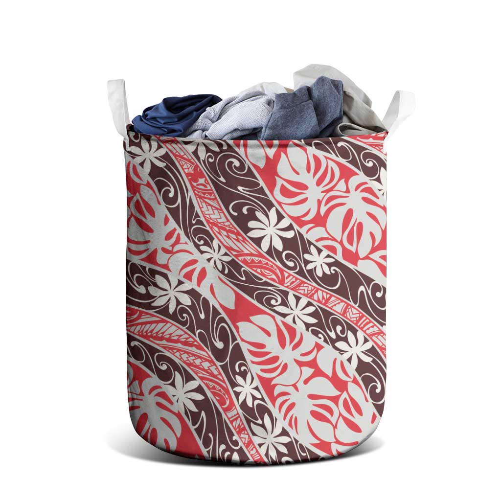 Uteute Tahiti Tiare Monstera Laundry Basket Polynesian Pattern Curve Style - Polynesian Pride