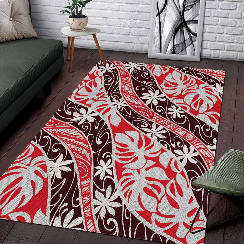 Uteute Tahiti Tiare Monstera Area Rug Polynesian Pattern Curve Style - Polynesian Pride