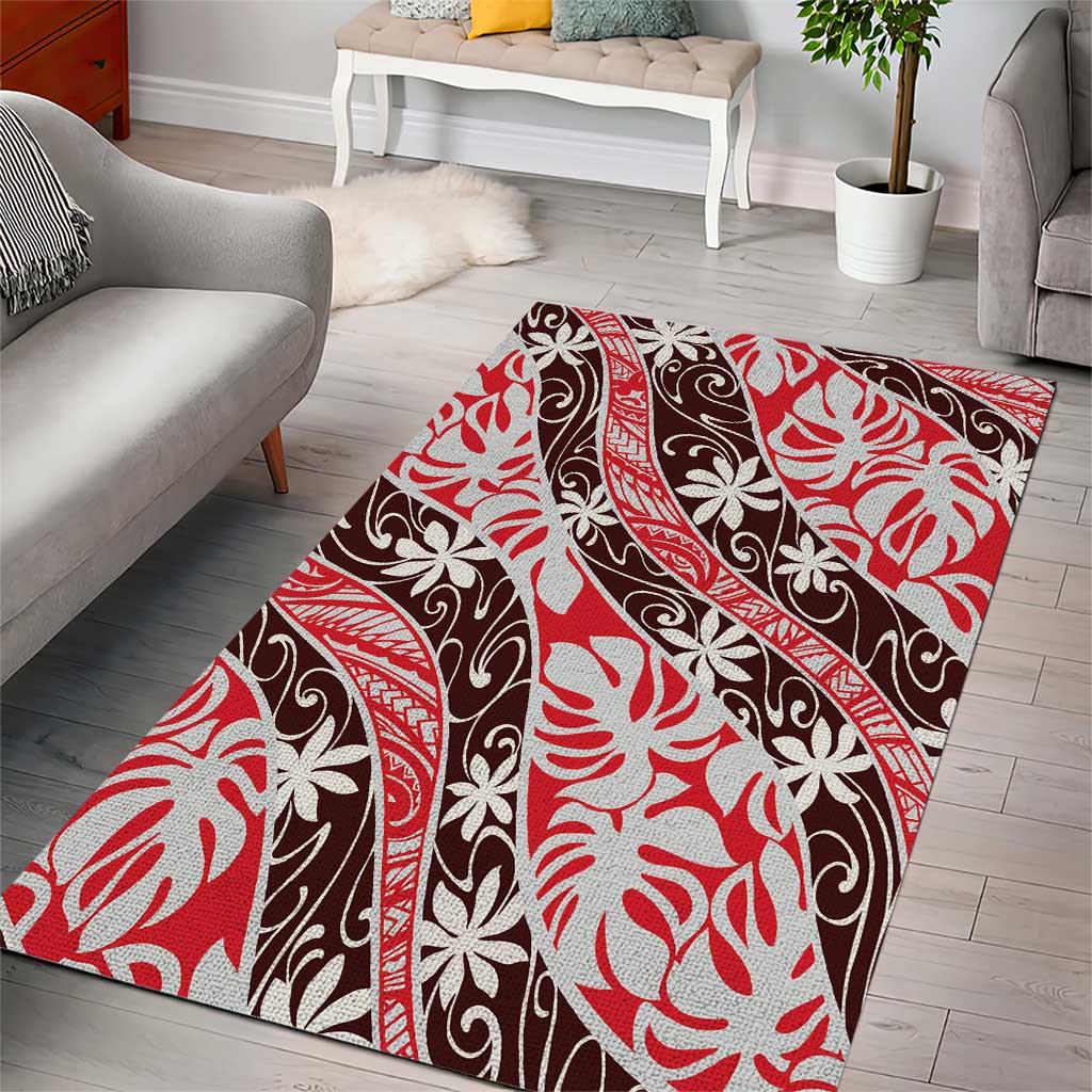 Uteute Tahiti Tiare Monstera Area Rug Polynesian Pattern Curve Style - Polynesian Pride