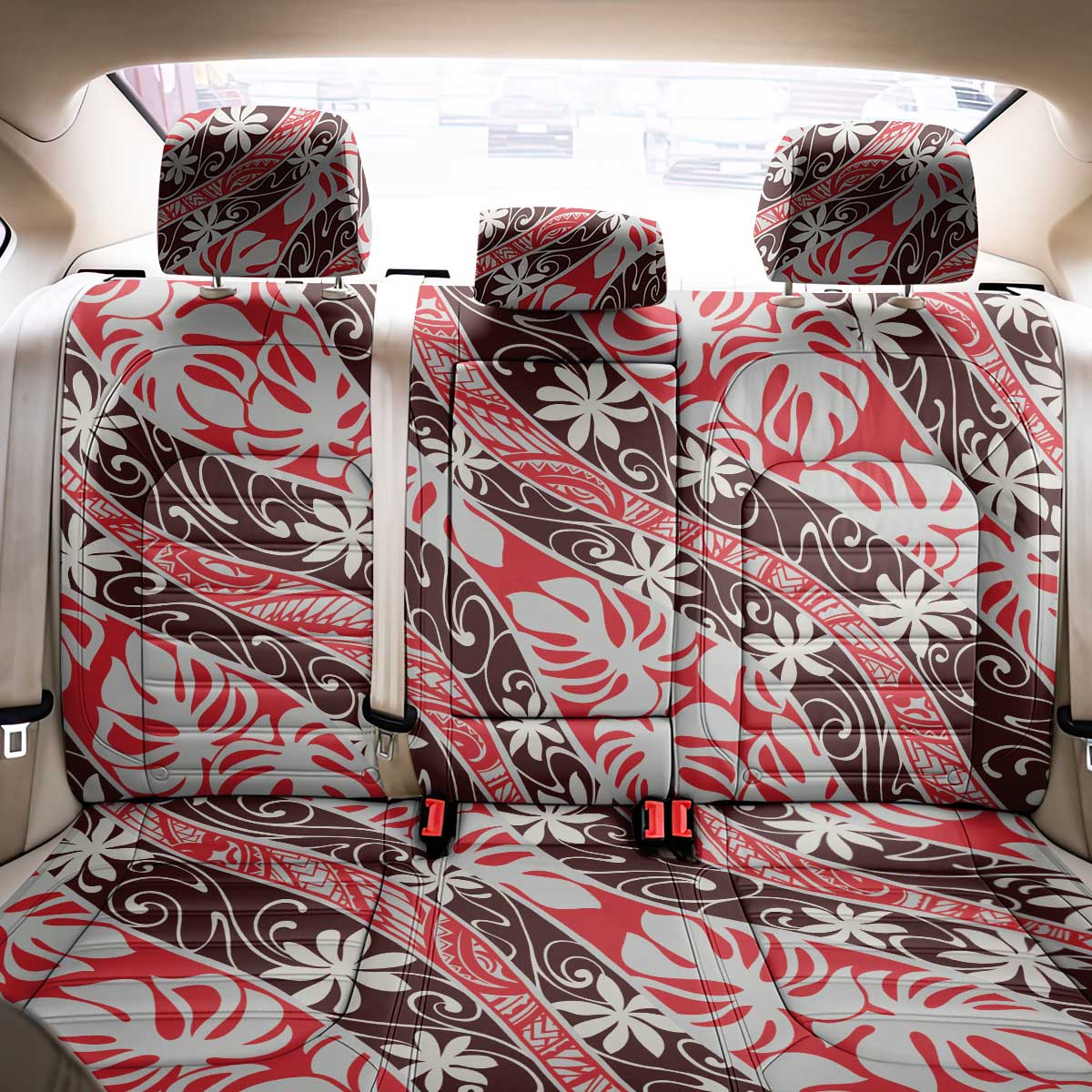 Uteute Tahiti Tiare Monstera Back Car Seat Cover Polynesian Pattern Curve Style - Polynesian Pride