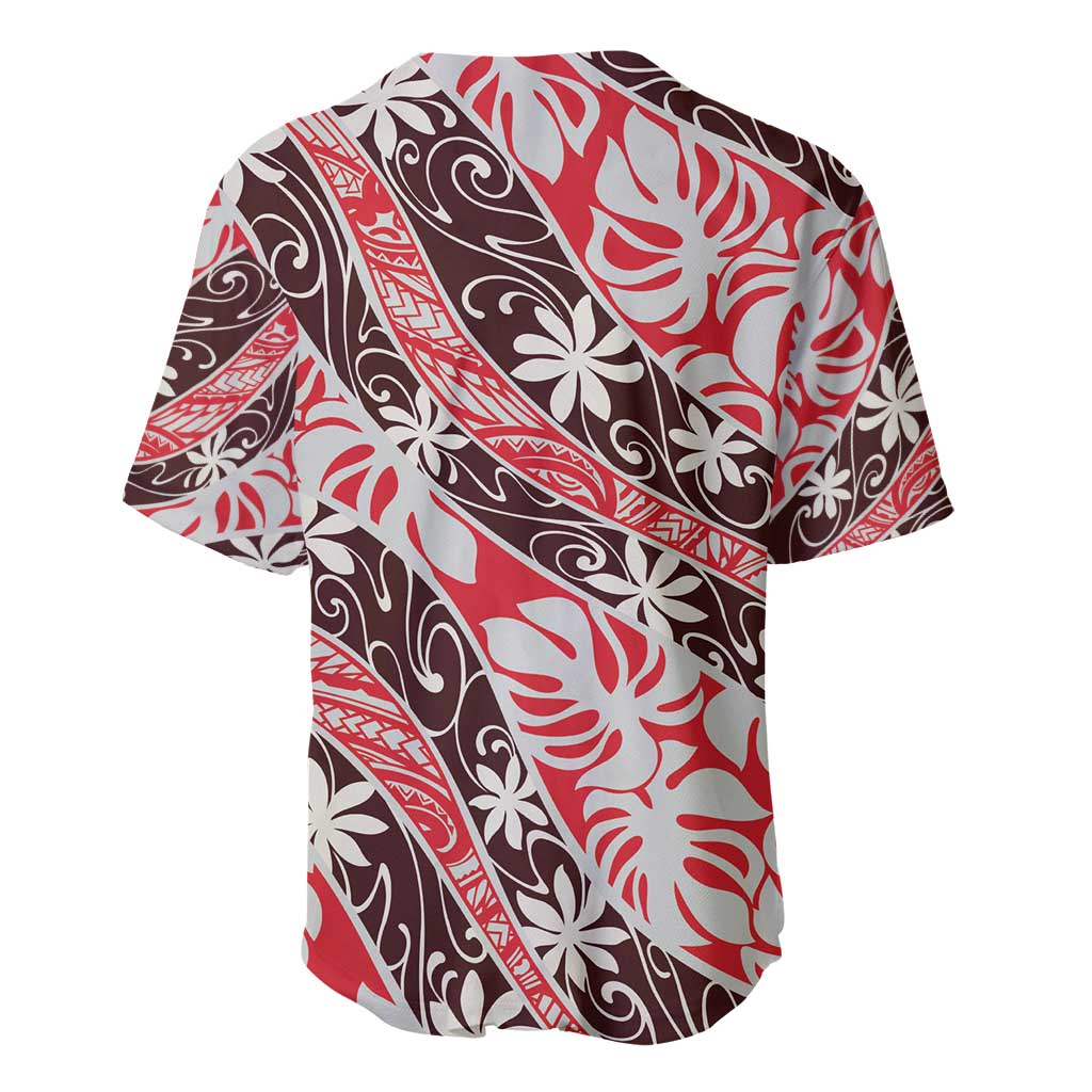 Uteute Tahiti Tiare Monstera Baseball Jersey Polynesian Pattern Curve Style - Polynesian Pride