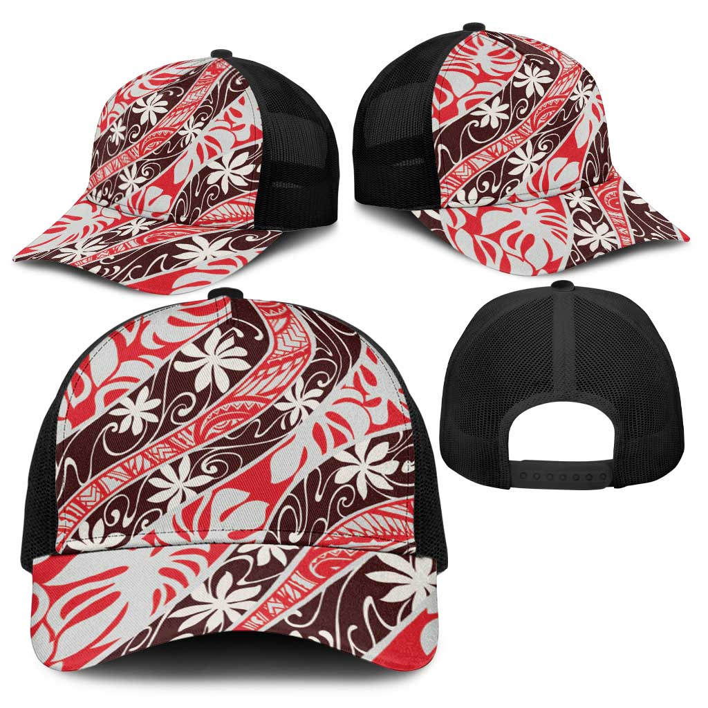 Uteute Tahiti Tiare Monstera Baseball Net Cap Polynesian Pattern Curve Style - Polynesian Pride