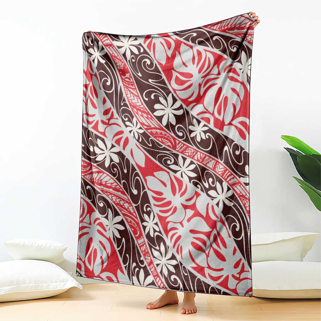 Uteute Tahiti Tiare Monstera Blanket Polynesian Pattern Curve Style - Polynesian Pride