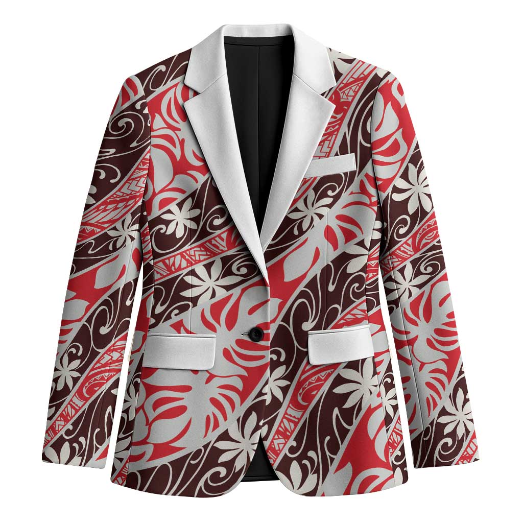 Uteute Tahiti Tiare Monstera Blazer Polynesian Pattern Curve Style - Polynesian Pride