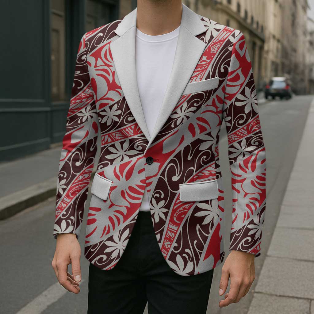 Uteute Tahiti Tiare Monstera Blazer Polynesian Pattern Curve Style - Polynesian Pride