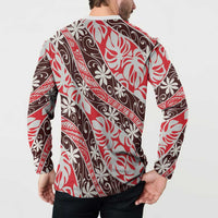 Uteute Tahiti Tiare Monstera Button Sweatshirt Polynesian Pattern Curve Style - Polynesian Pride