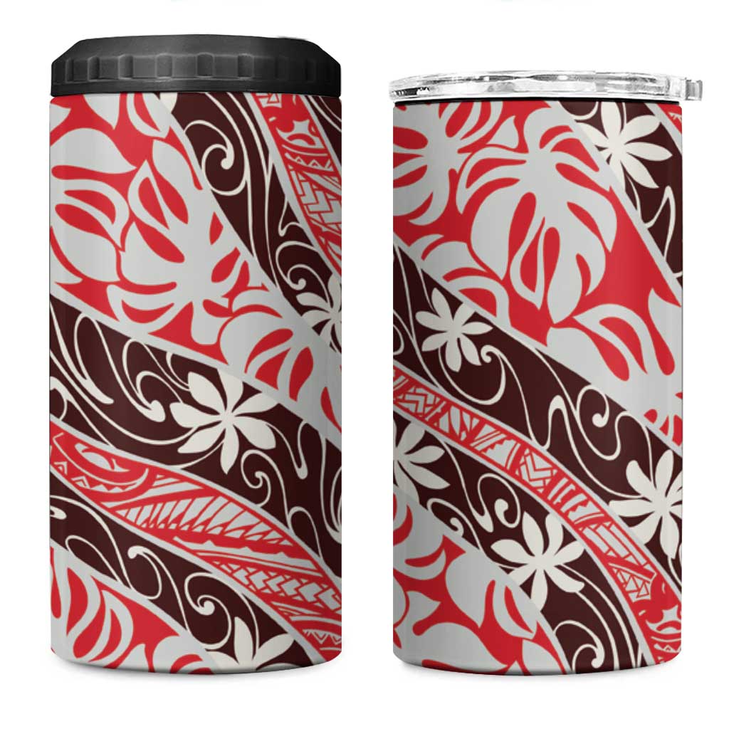 Uteute Tahiti Tiare Monstera 4 in 1 Can Cooler Tumbler Polynesian Pattern Curve Style - Polynesian Pride